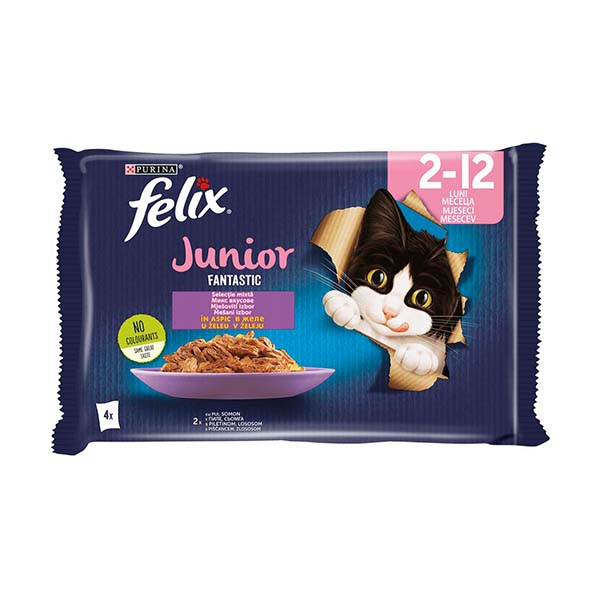Ushqim mace junior me pule Felix 4*85gr